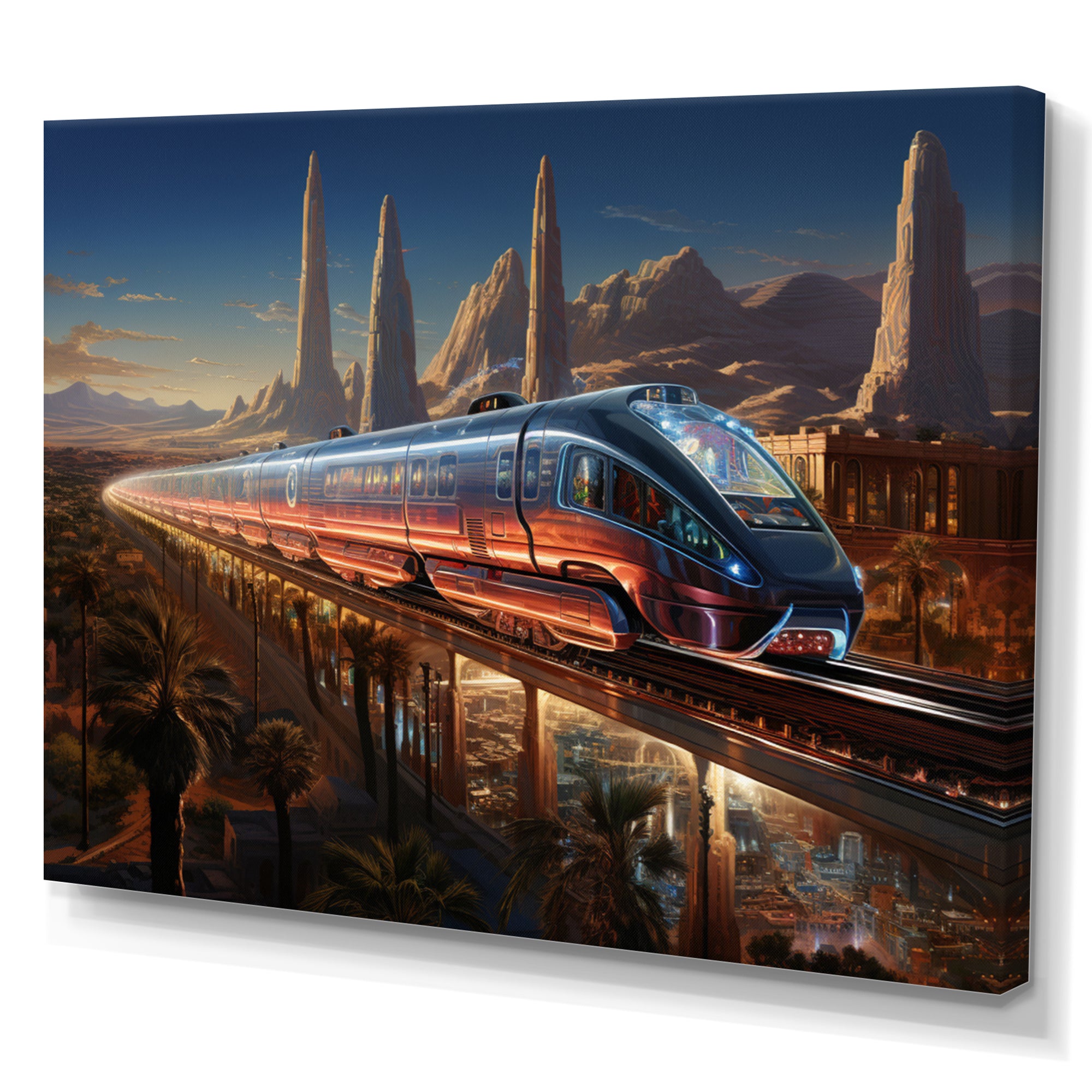 Colorful Train From The Future I - Train Canvas Wall Art