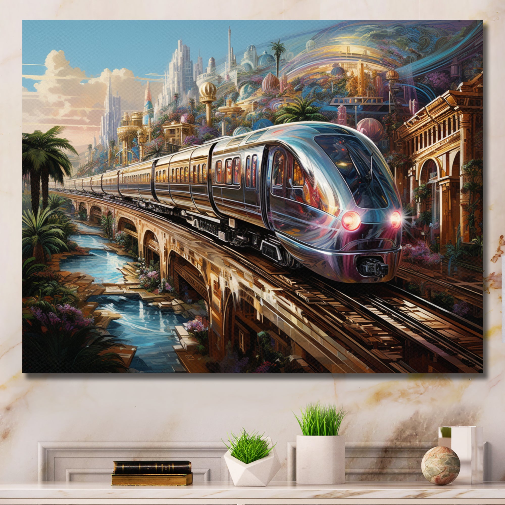 Abstract Colorful Train From The Future - Train Canvas Wall Art