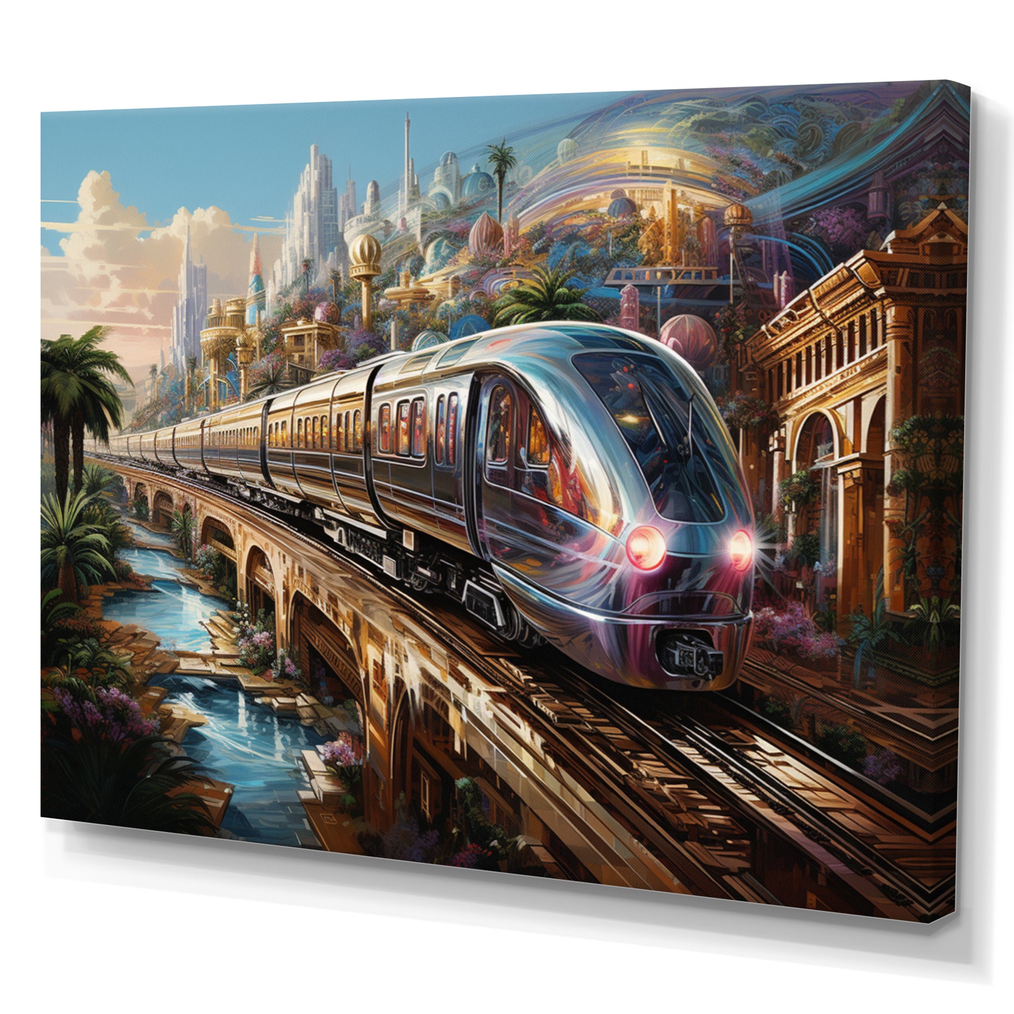 Abstract Colorful Train From The Future - Train Canvas Wall Art
