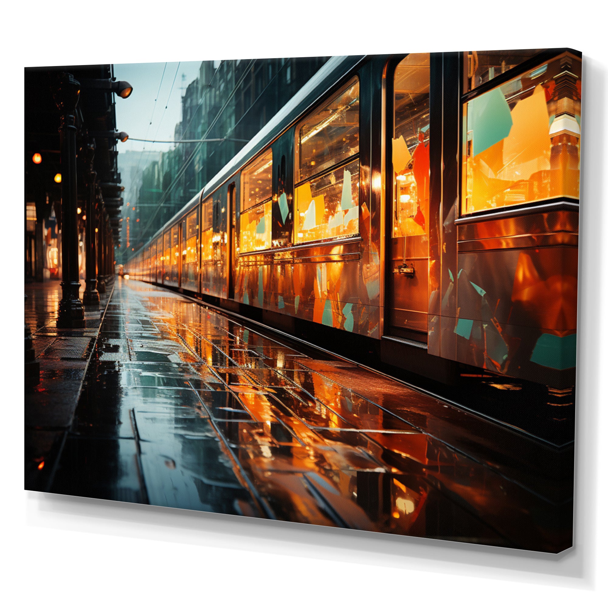 Abstracted Train Reflections I - Train Canvas Wall Art
