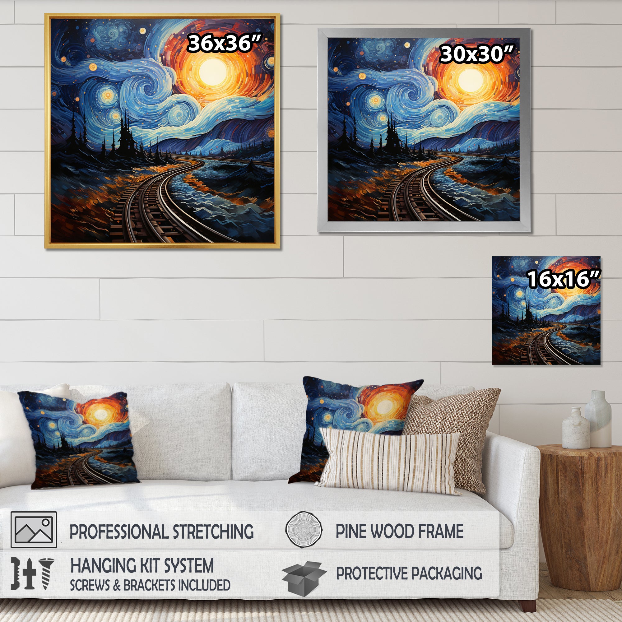Blue Yellow Train Cosmic Rails - Train Canvas Wall Art