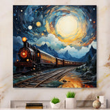 Yellow Blue Train Cosmic Rails - Train Canvas Wall Art