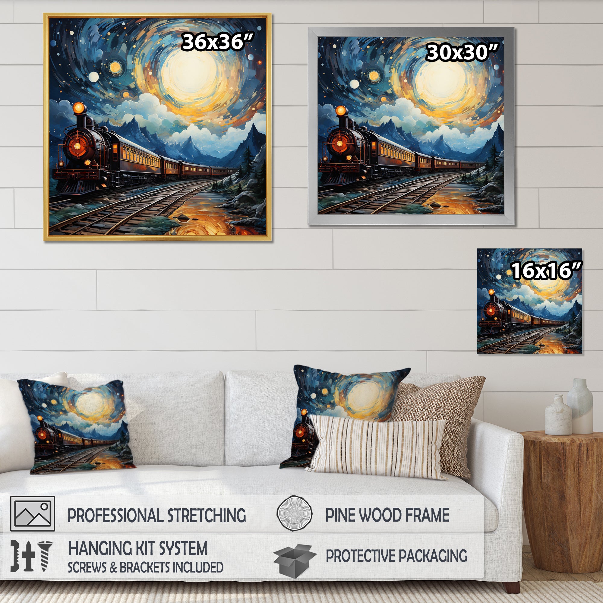 Yellow Blue Train Cosmic Rails - Train Canvas Wall Art