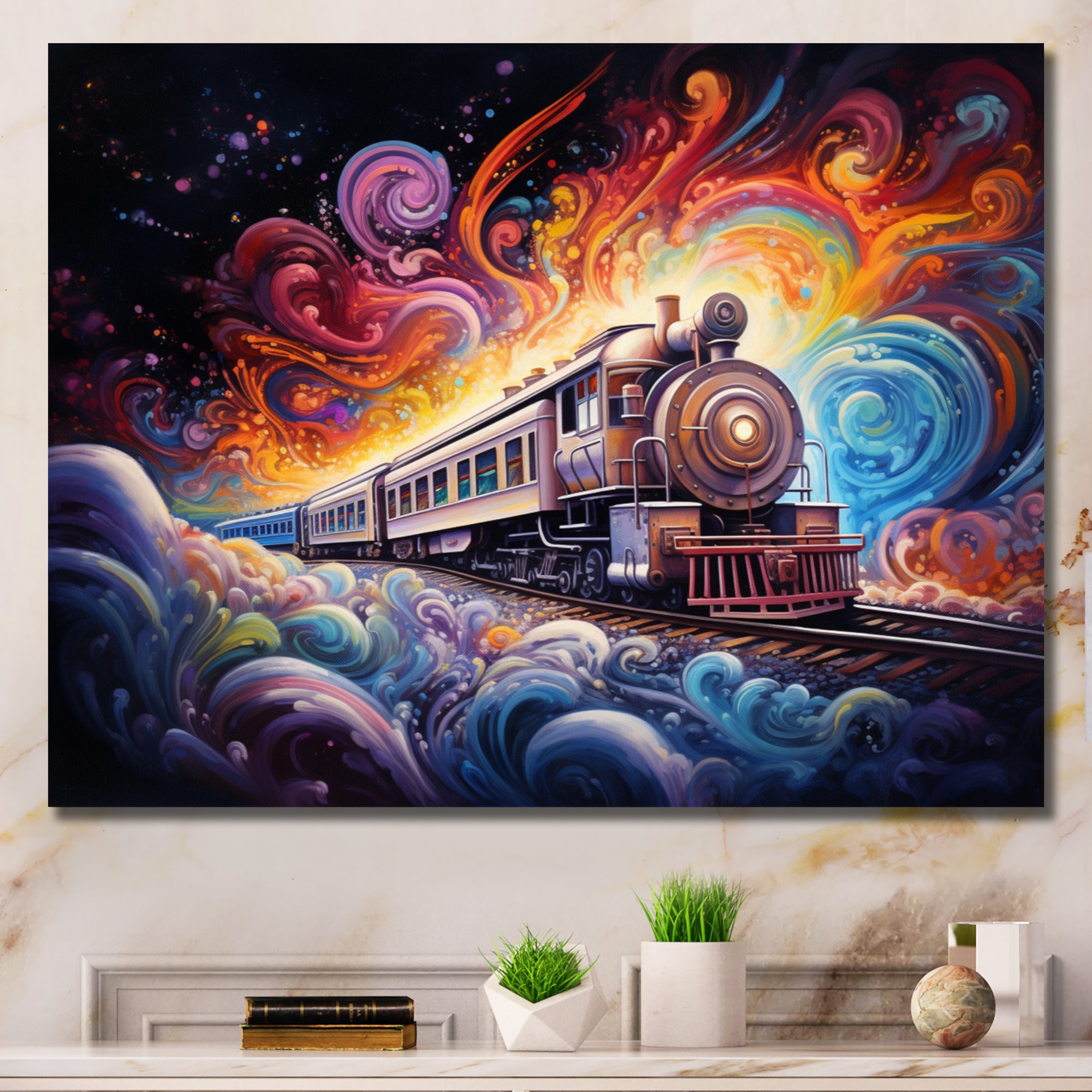 Cosmic Voyages An Abstract Train I - Train Canvas Wall Art