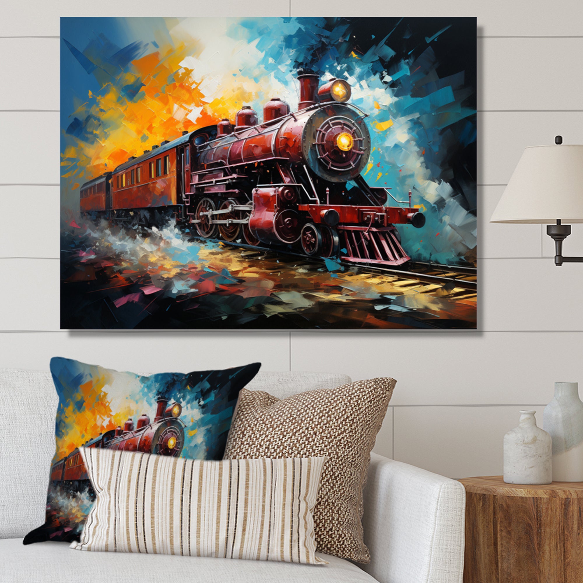 Train Dynamic Momentum Pointillism I - Train Canvas Wall Art