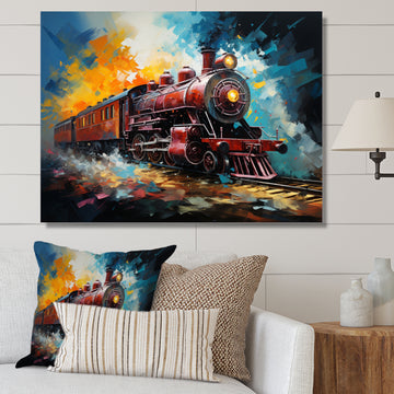 Train Dynamic Momentum Pointillism I - Train Canvas Wall Art