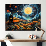 Yellow Train Enchanted Journey Pointillism - Train Canvas Wall Art