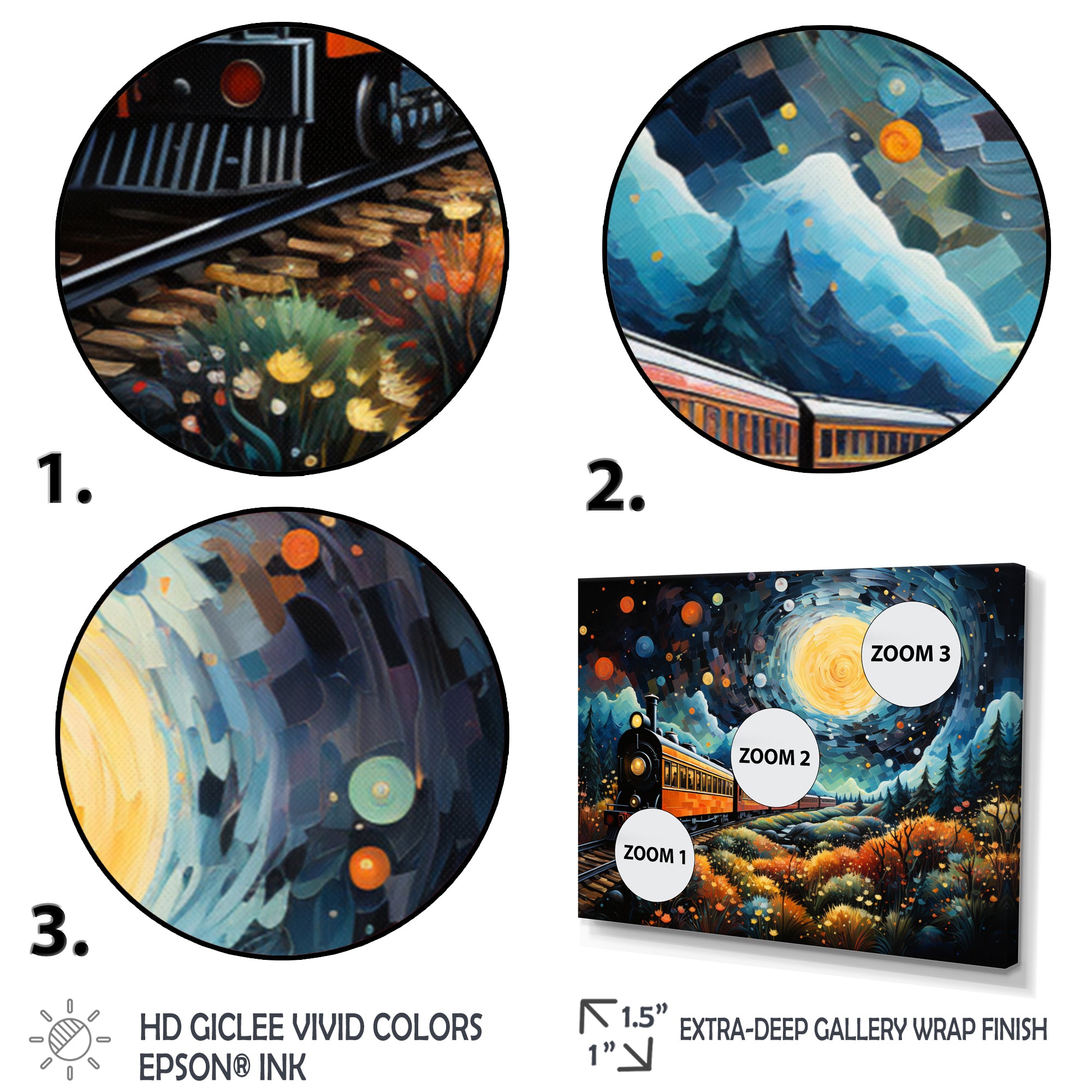 Yellow Train Enchanted Journey Pointillism - Train Canvas Wall Art