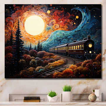 Train Enchanted Journey Pointillism - Train Canvas Wall Art
