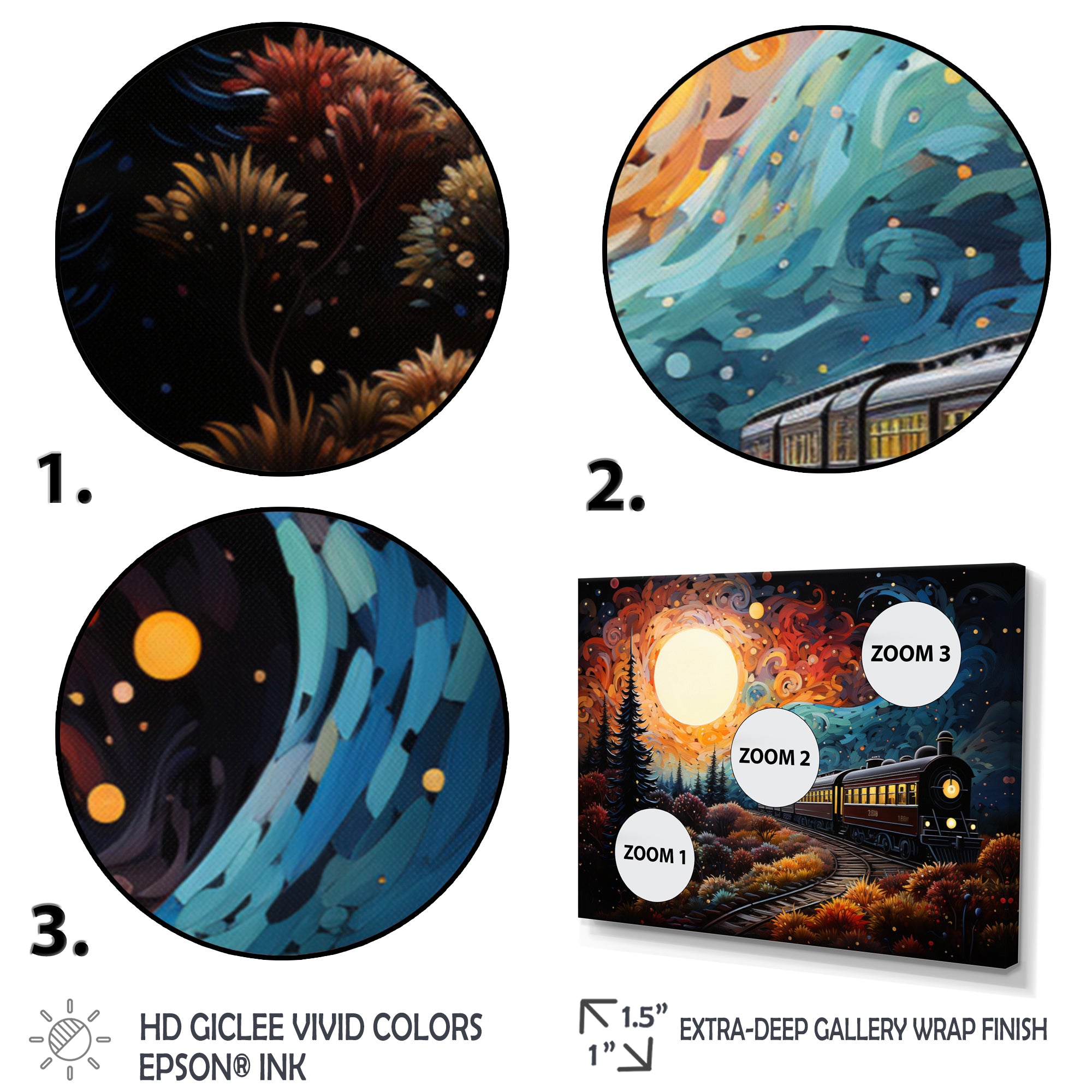 Train Enchanted Journey Pointillism - Train Canvas Wall Art