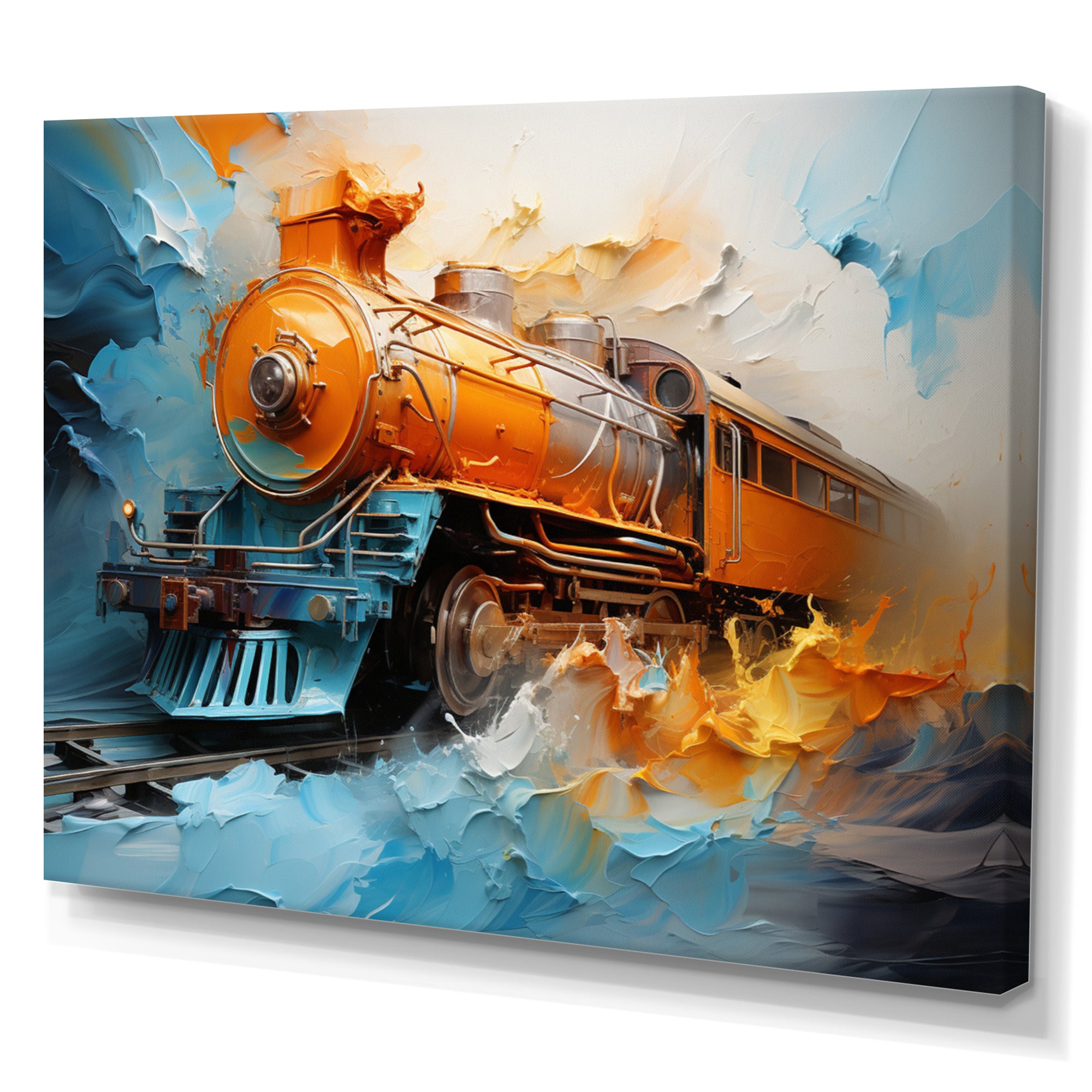 Abstract Orange Train Fluid Motion - Train Canvas Wall Art