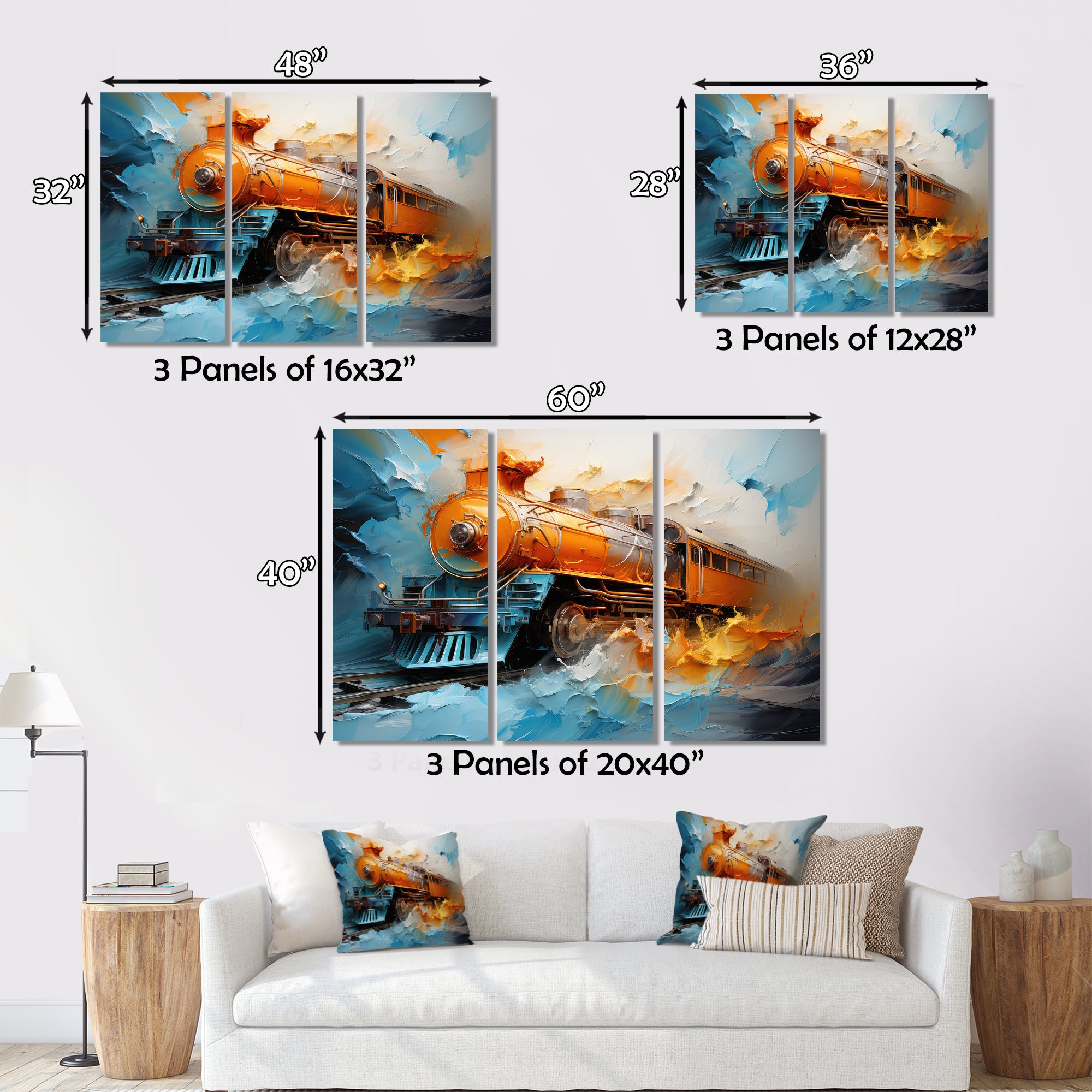 Abstract Orange Train Fluid Motion - Train Canvas Wall Art