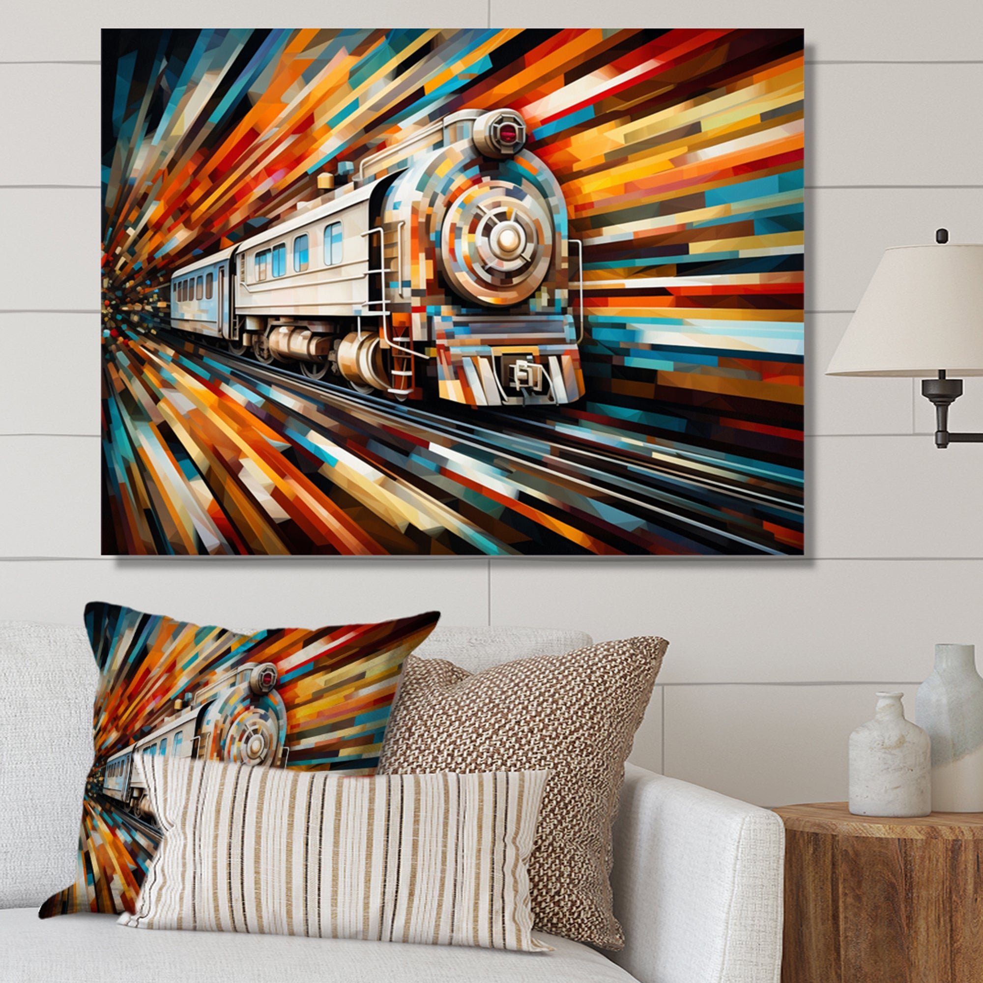 Abstract Train Geometric Express I - Train Canvas Wall Art
