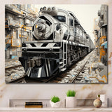 Grey Train Geometric Momentum - Train Canvas Wall Art