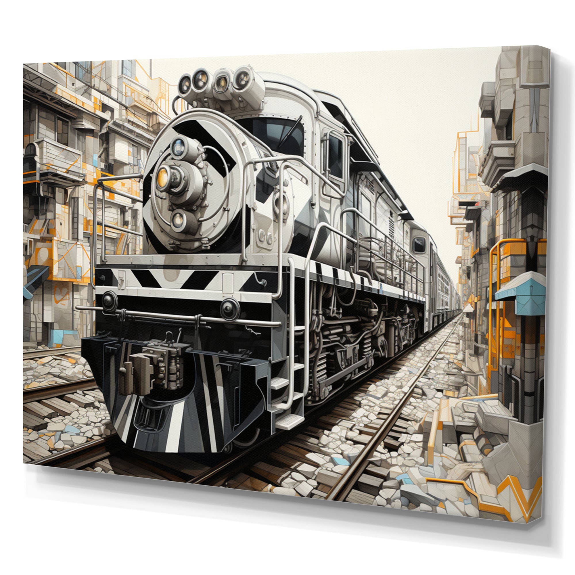 Grey Train Geometric Momentum - Train Canvas Wall Art