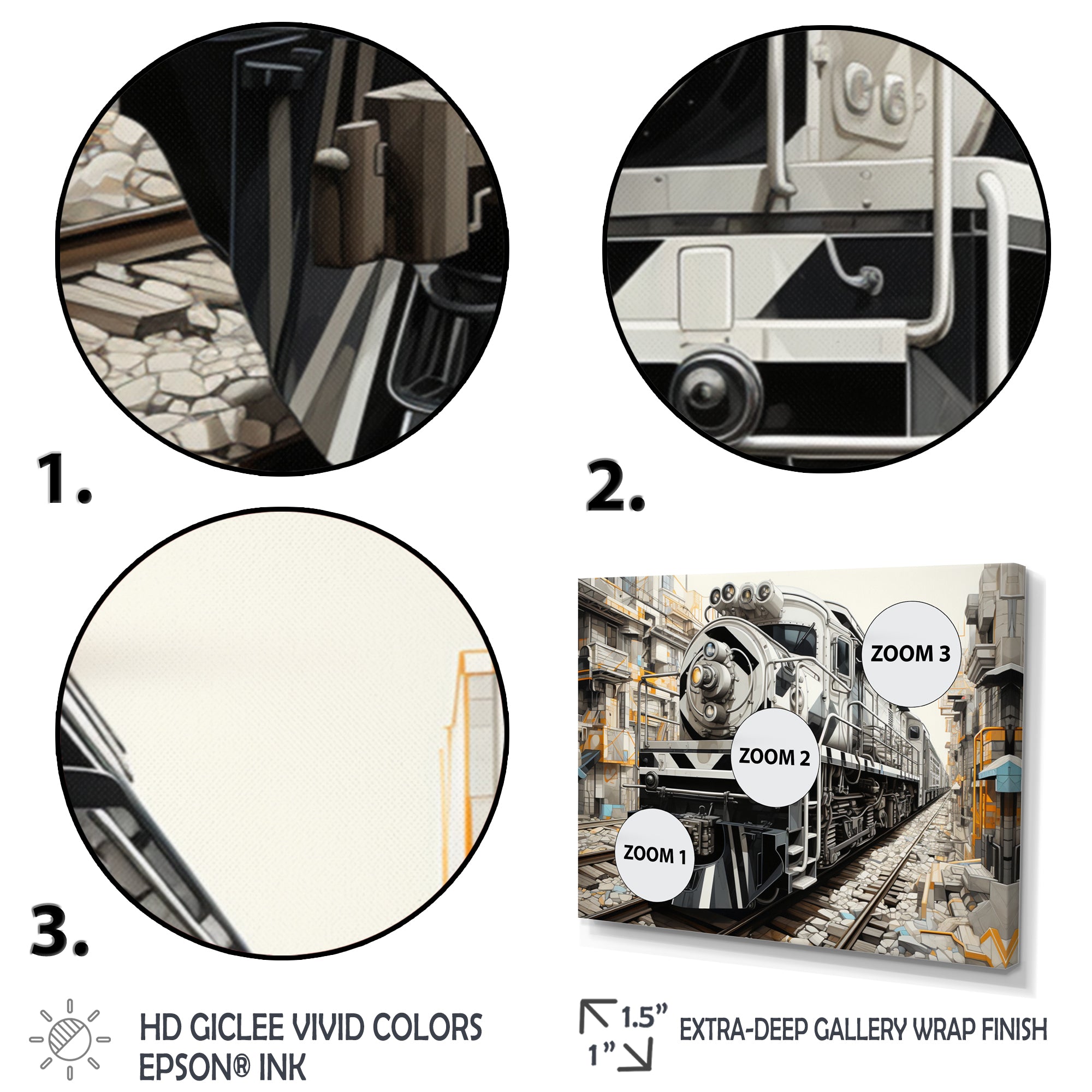 Grey Train Geometric Momentum - Train Canvas Wall Art