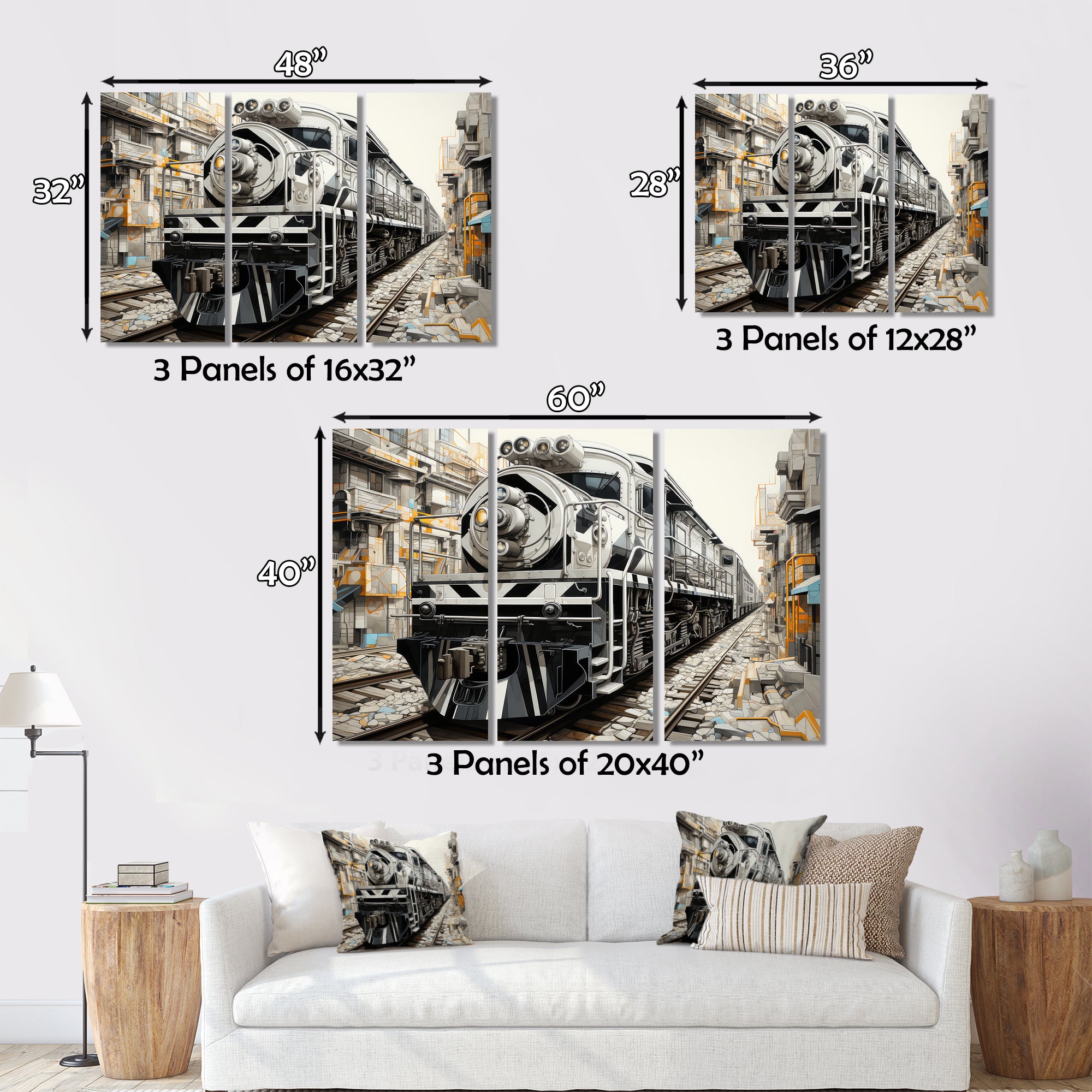 Grey Train Geometric Momentum - Train Canvas Wall Art