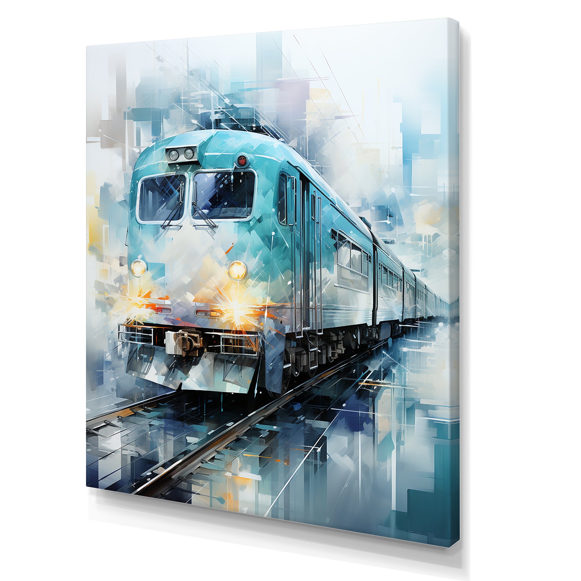 Teal Train Geometric Momentum I - Train Canvas Wall Art