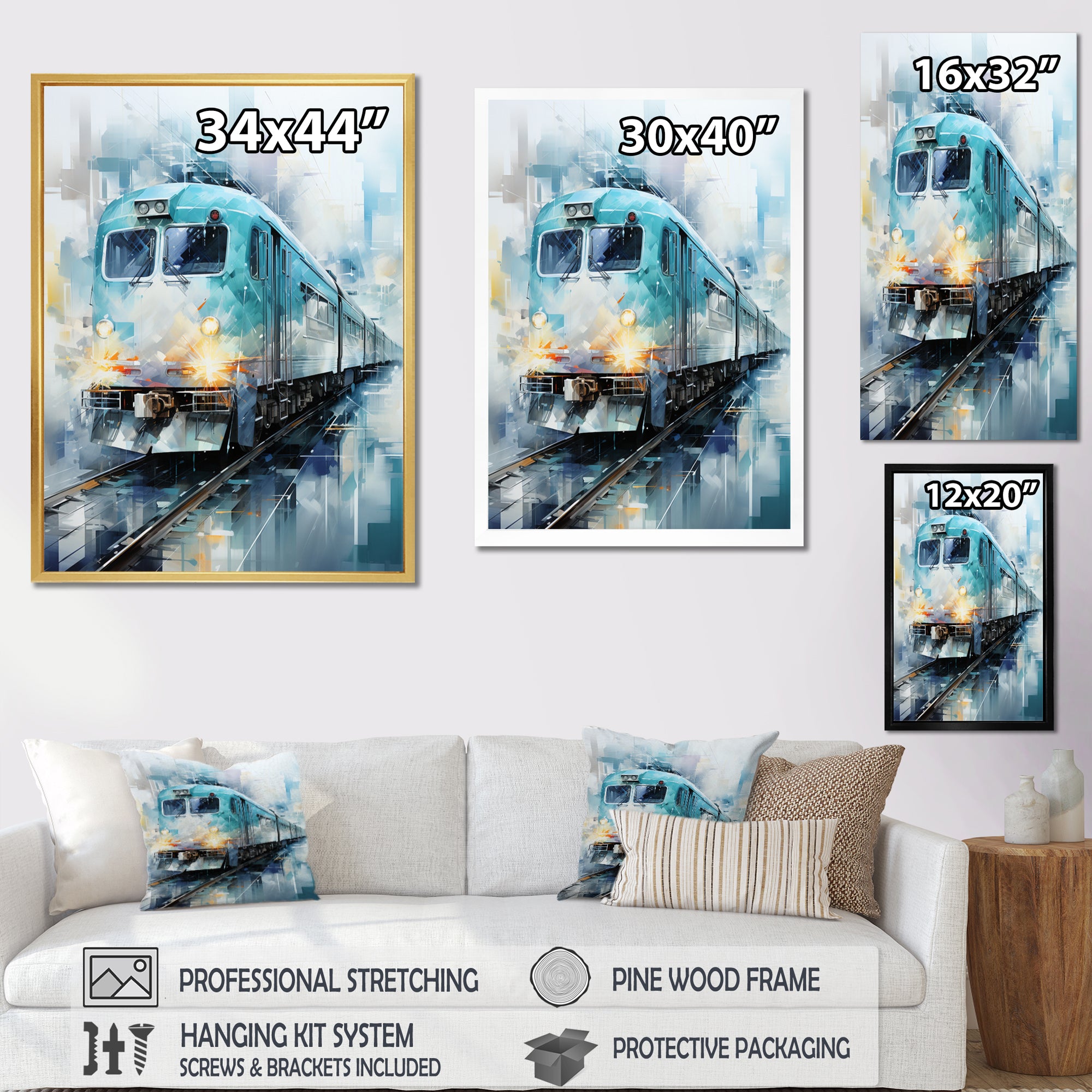 Teal Train Geometric Momentum I - Train Canvas Wall Art