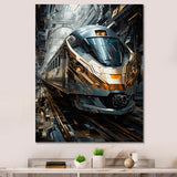 Golden Train Geometric Momentum I - Train Canvas Wall Art