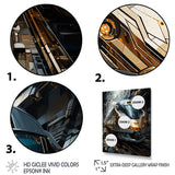 Golden Train Geometric Momentum I - Train Canvas Wall Art