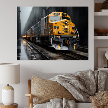 Yellow Grey Train Geometric Momentum Yellow I - Train Canvas Wall Art