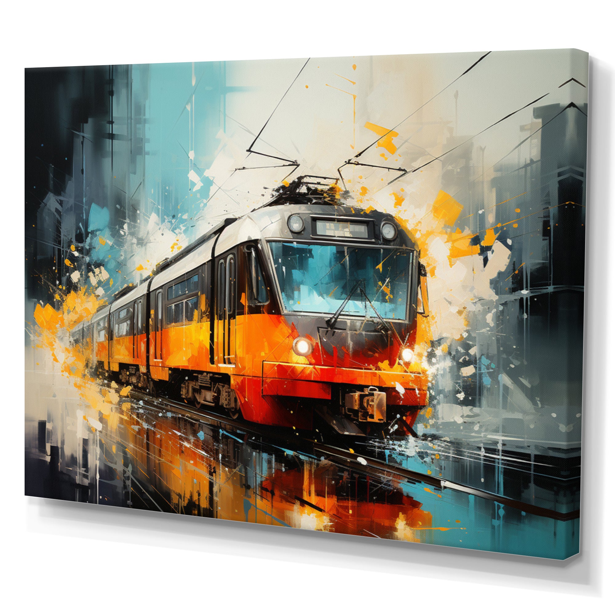 Orange Train Harmonious Contrasts - Train Canvas Wall Art