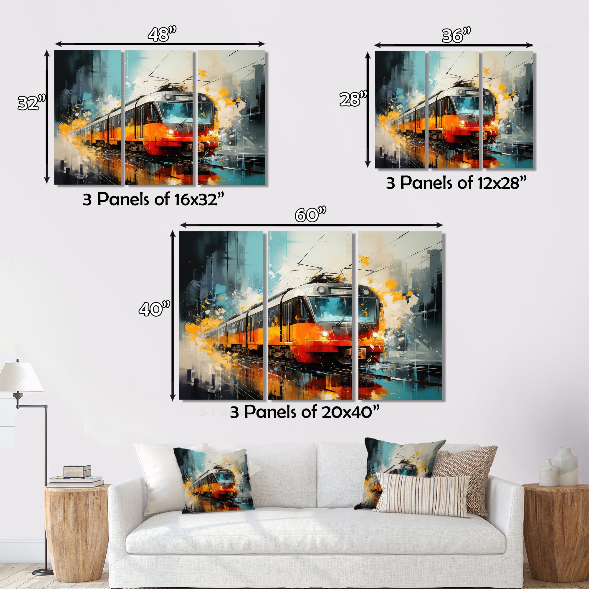 Orange Train Harmonious Contrasts - Train Canvas Wall Art