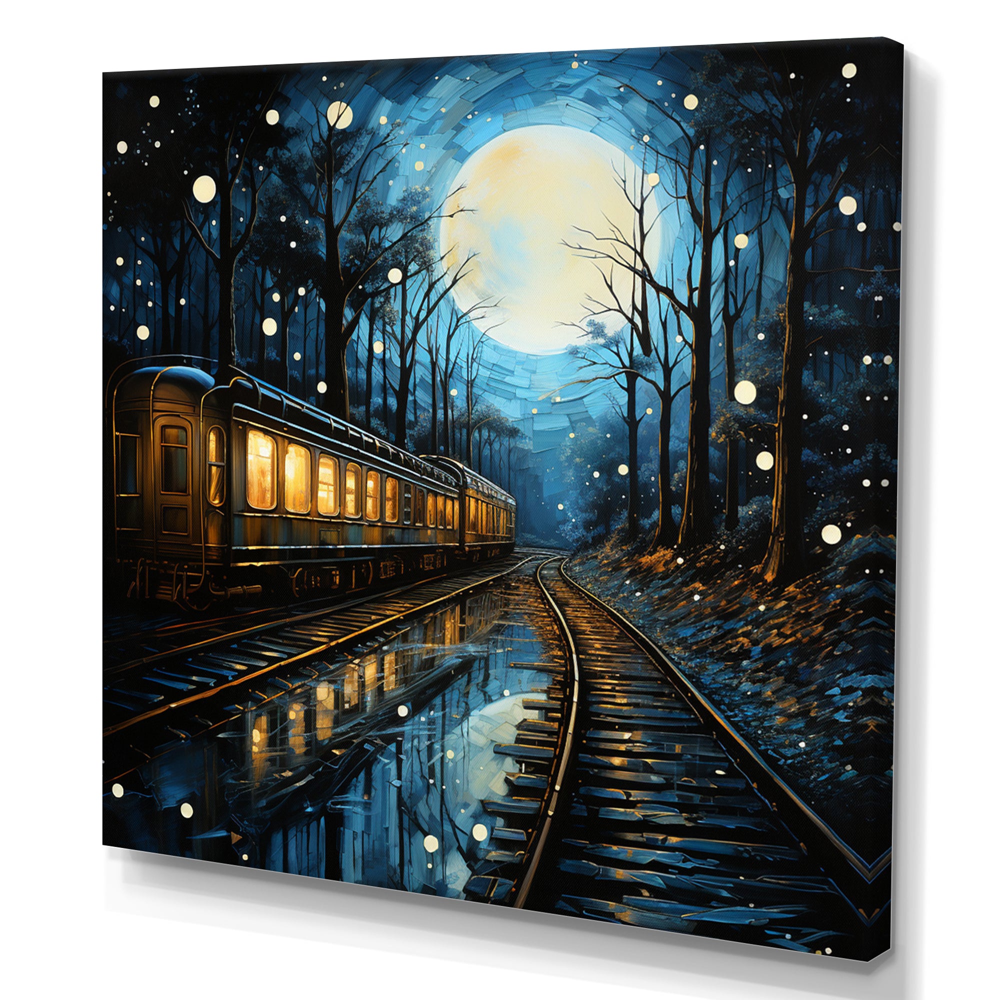 Train Luminous Trails Pointillism - Train Canvas Wall Art