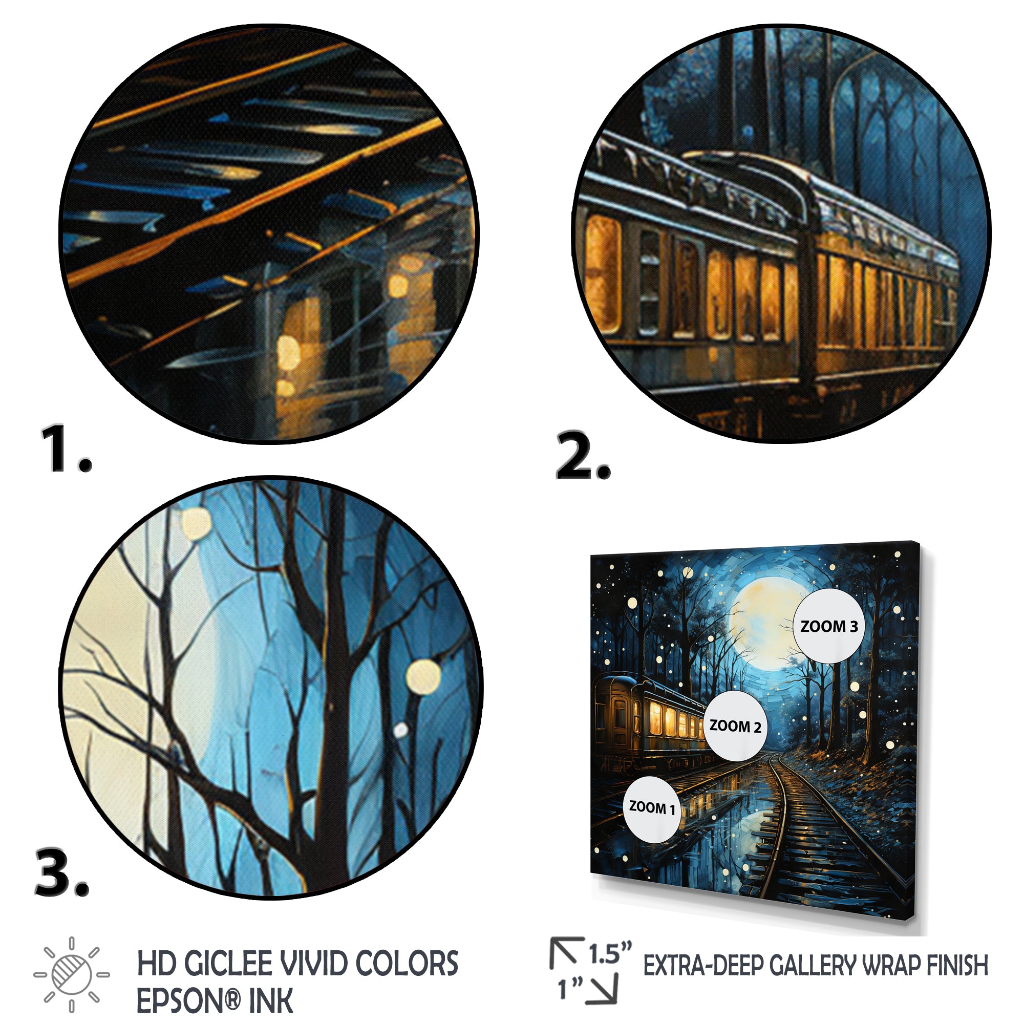 Train Luminous Trails Pointillism - Train Canvas Wall Art