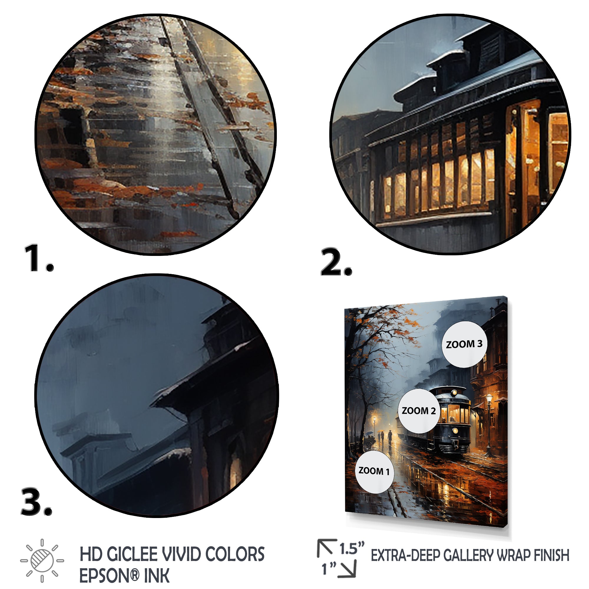 Train Misty Morning Pointillism I - Train Canvas Wall Art