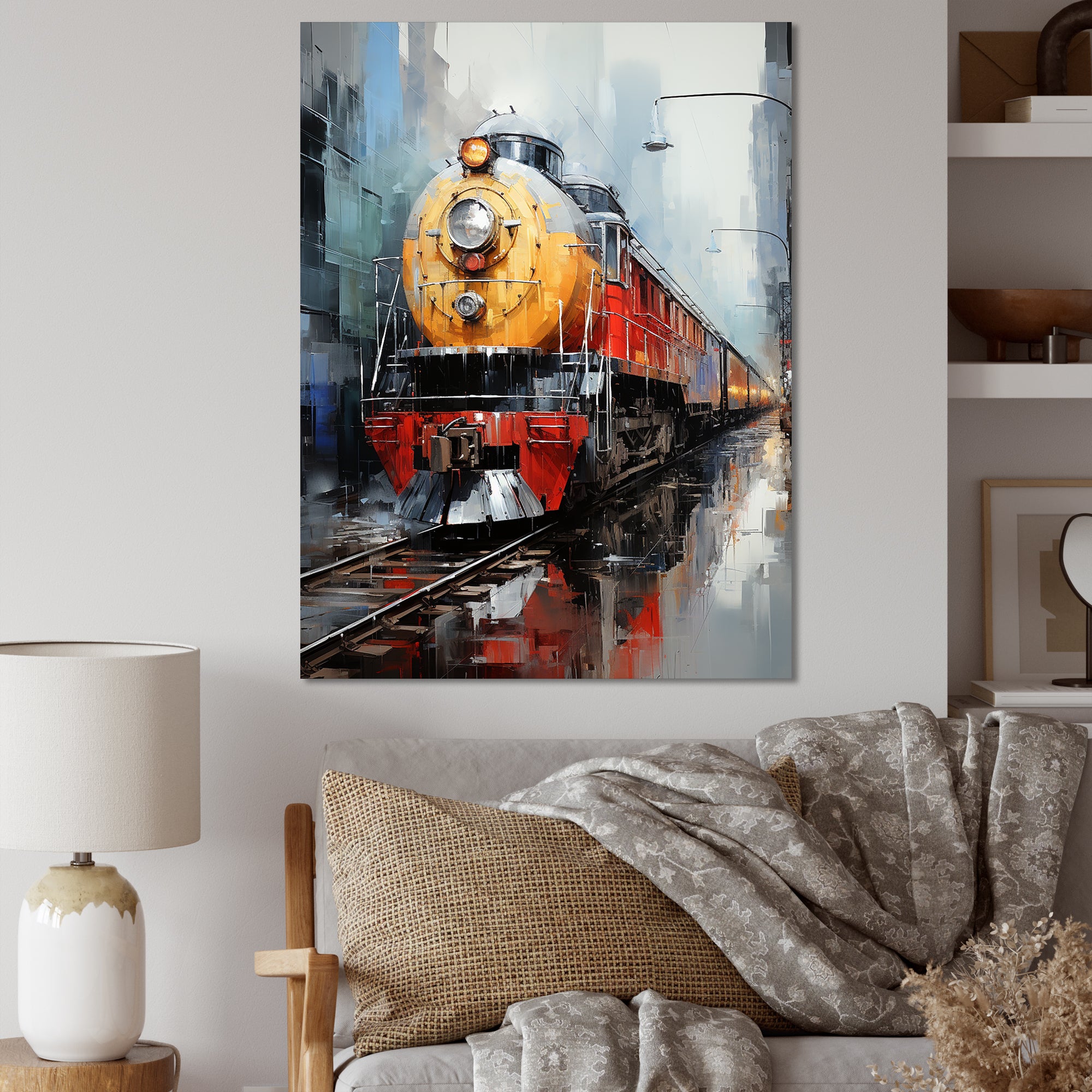 Yellow Red Train Tracks - Train Canvas Wall Art