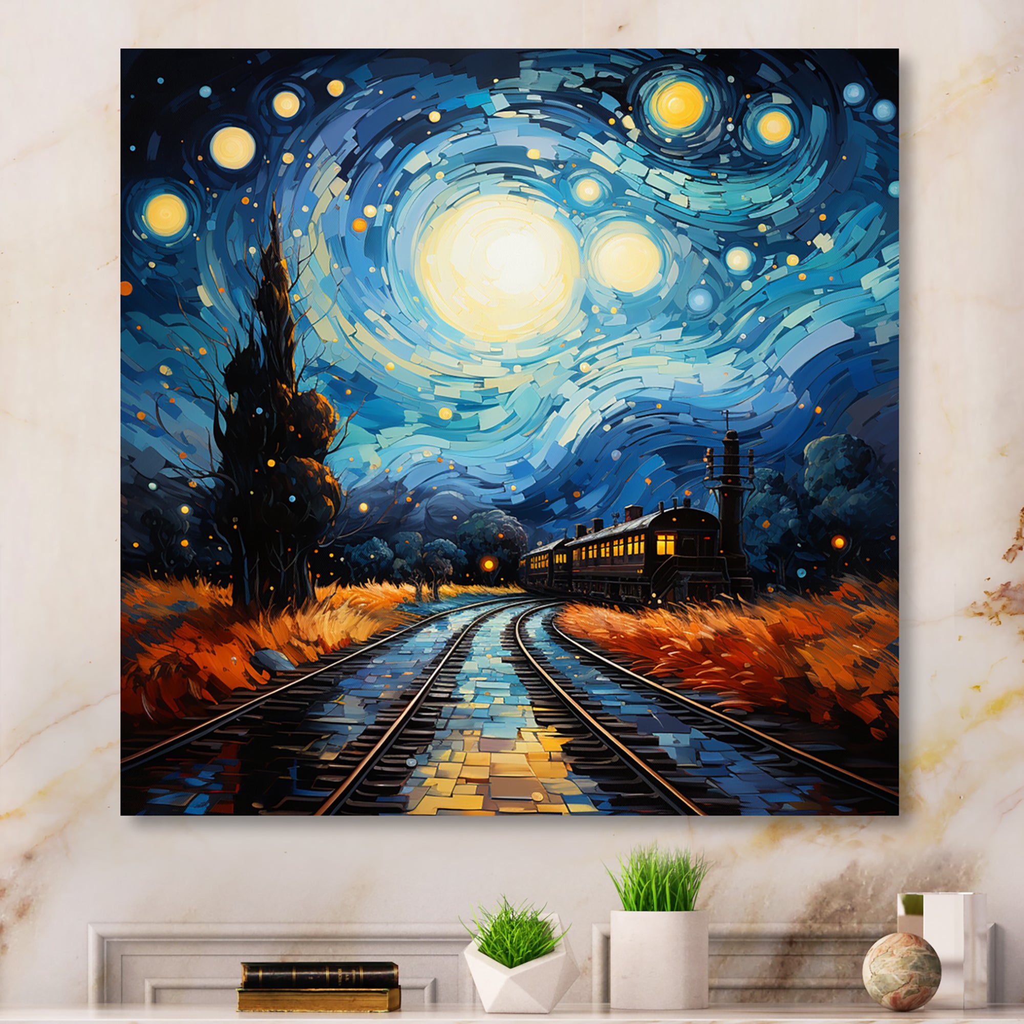 Blue Train Rails By Vincent I - Train Canvas Wall Art