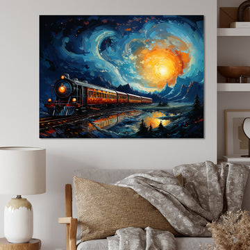 Yellow Blue Train Rails By Vincent - Train Canvas Wall Art