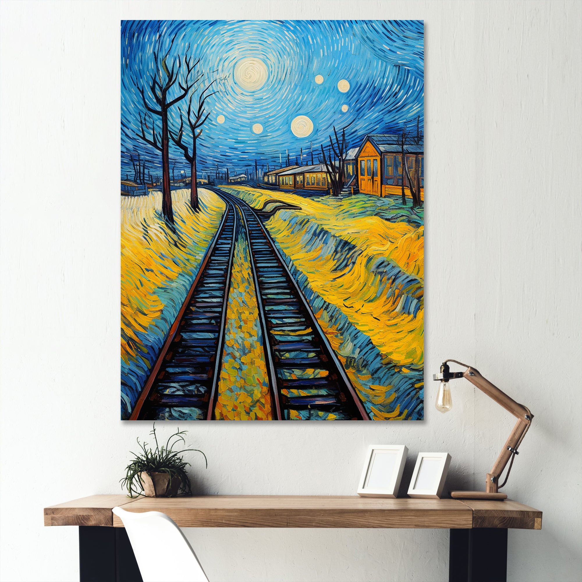 Yellow Grass Train Rails - Train Canvas Wall Art