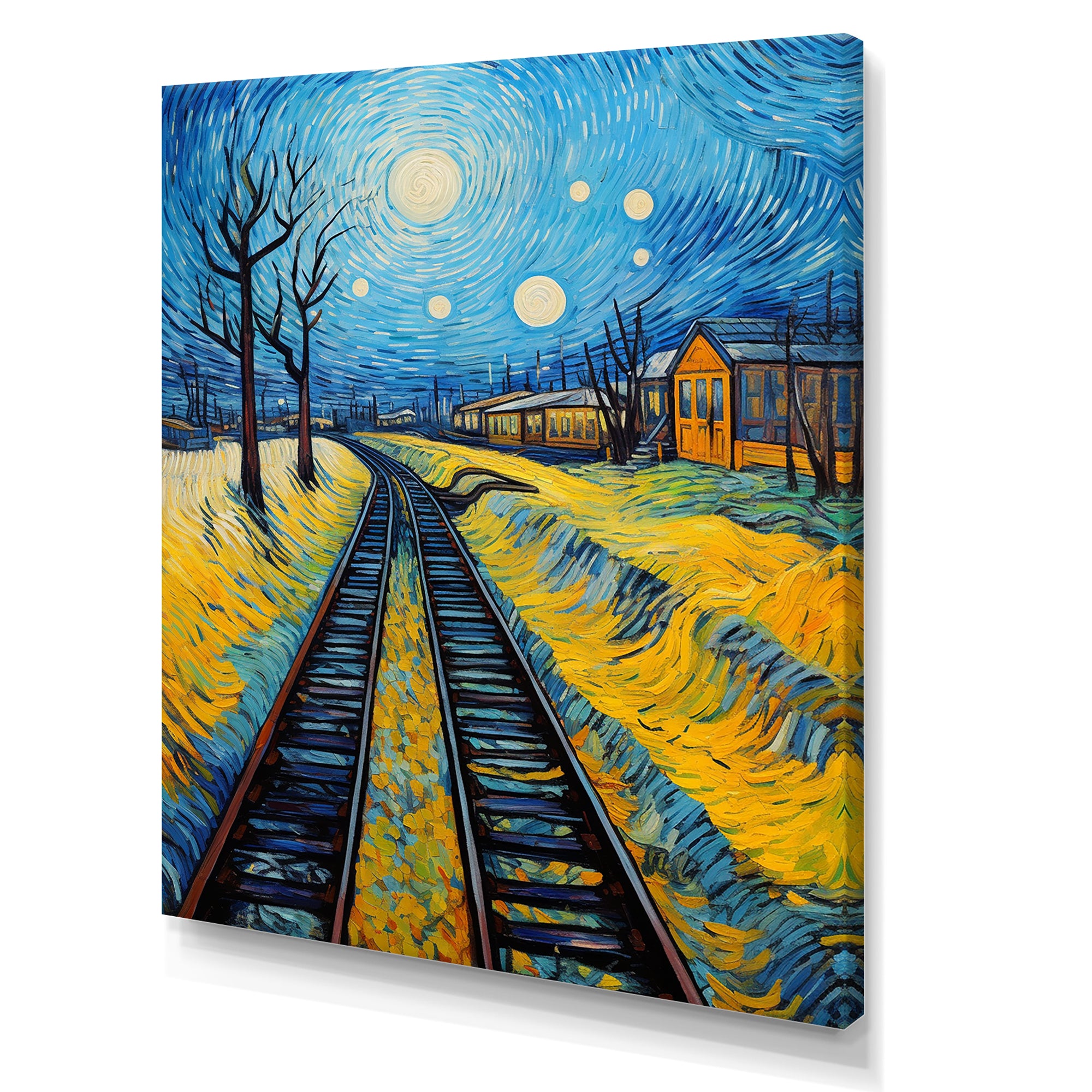 Yellow Grass Train Rails - Train Canvas Wall Art