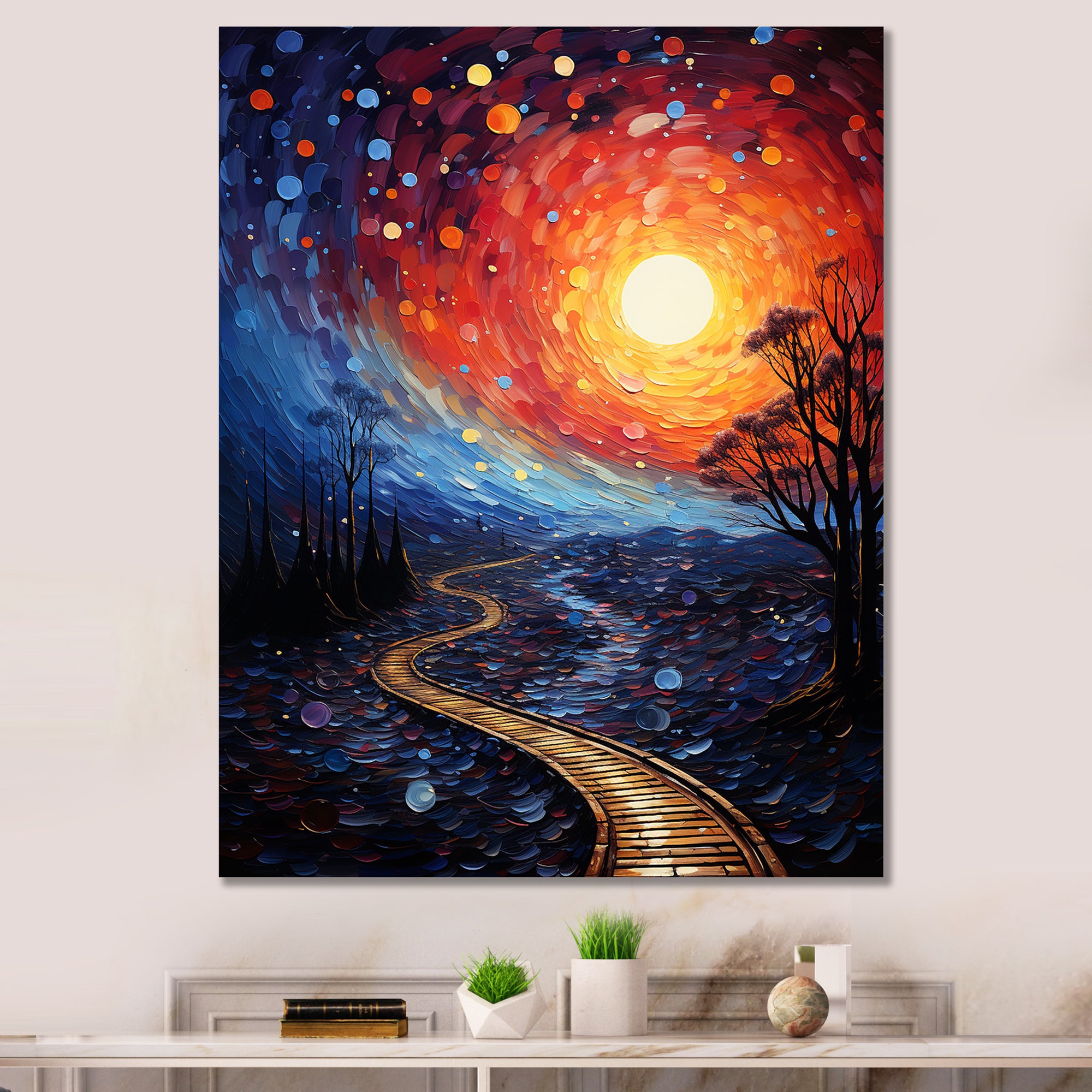 Orange Tree Aerial Dance Pointillism I - Train Canvas Wall Art