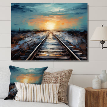 Peach Train Track Serene Railways - Train Canvas Wall Art