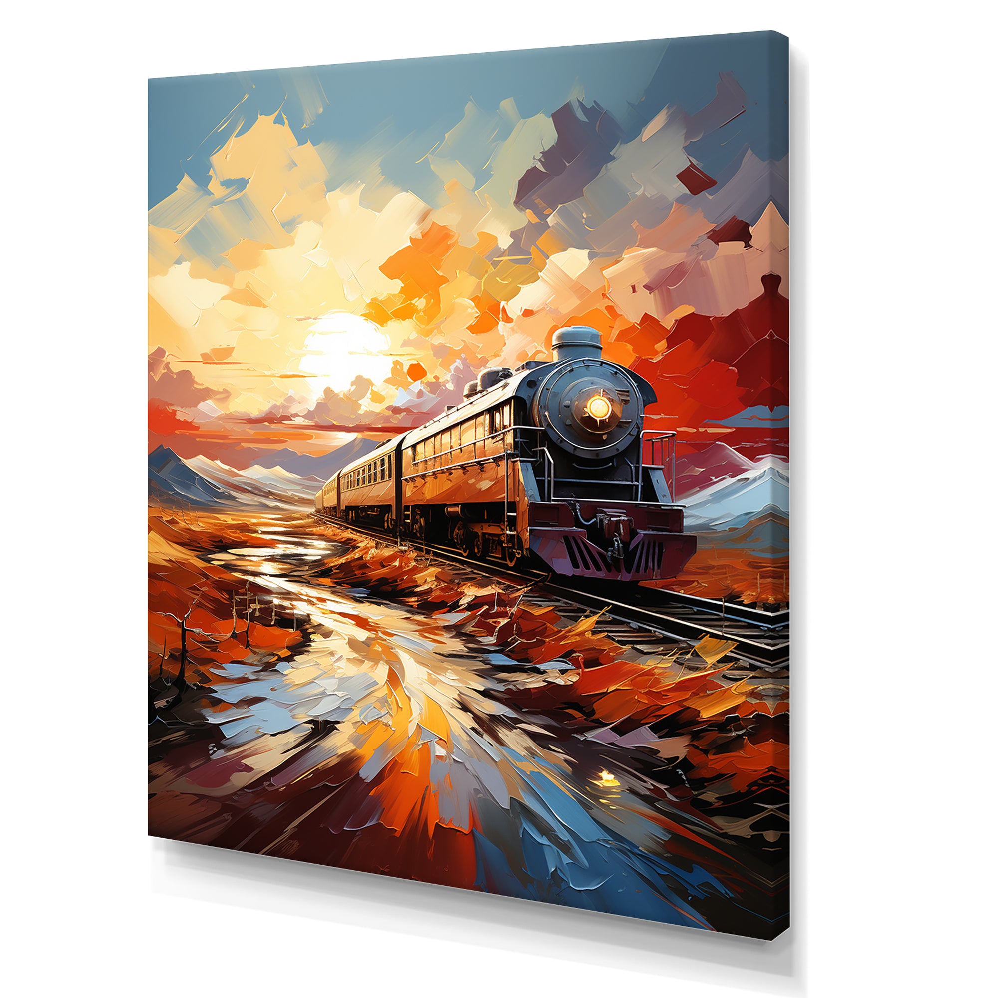 Orange Train Sublime Landscapes - Train Canvas Wall Art
