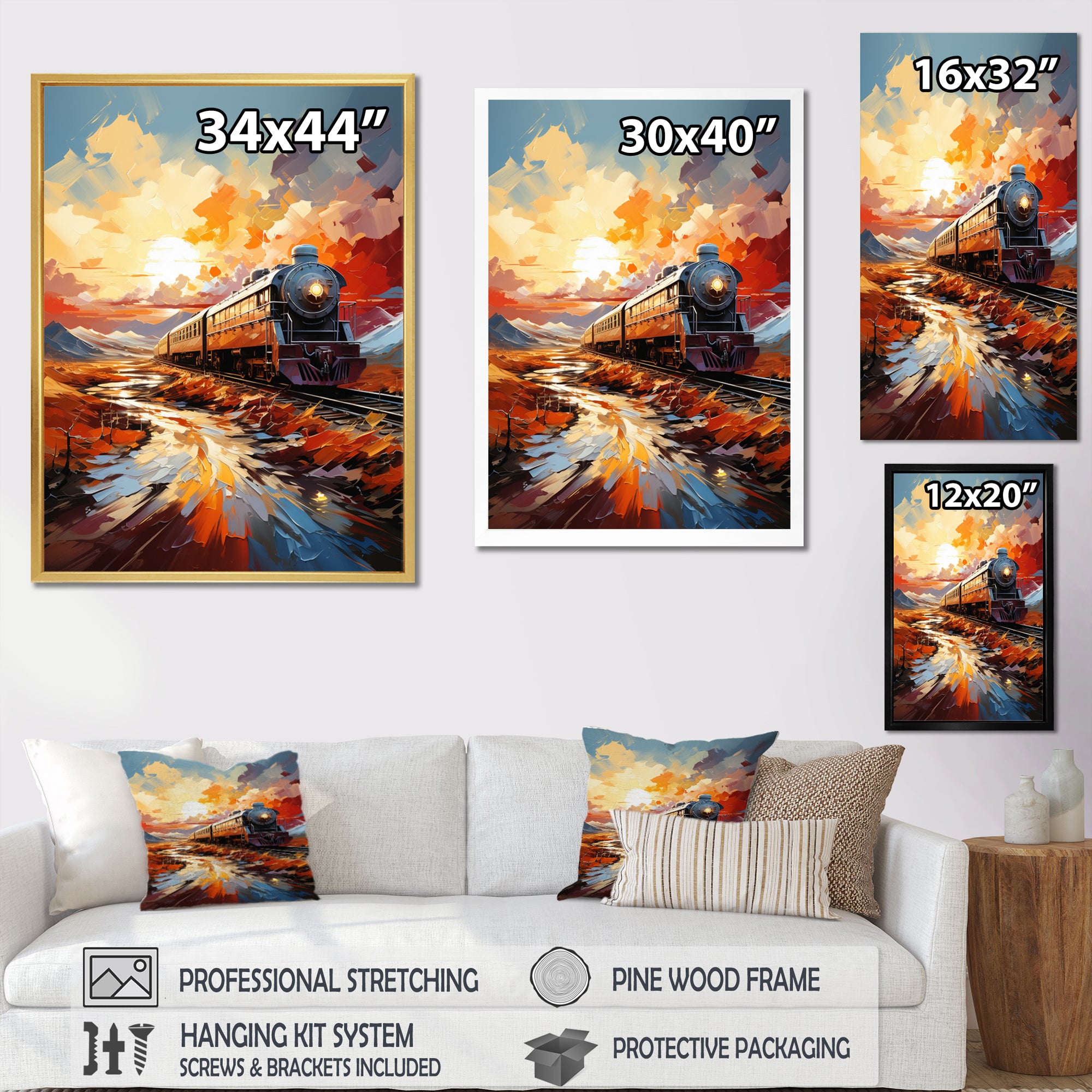Orange Train Sublime Landscapes - Train Canvas Wall Art