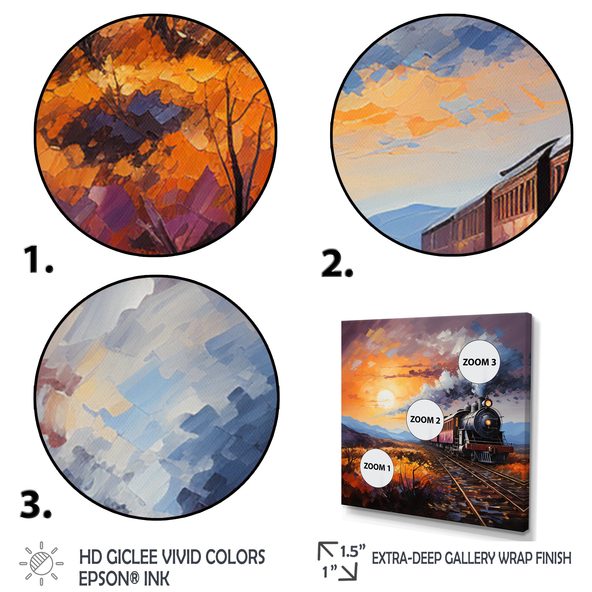 Abstract Train Sunset Express Pointillism I - Train Canvas Wall Art