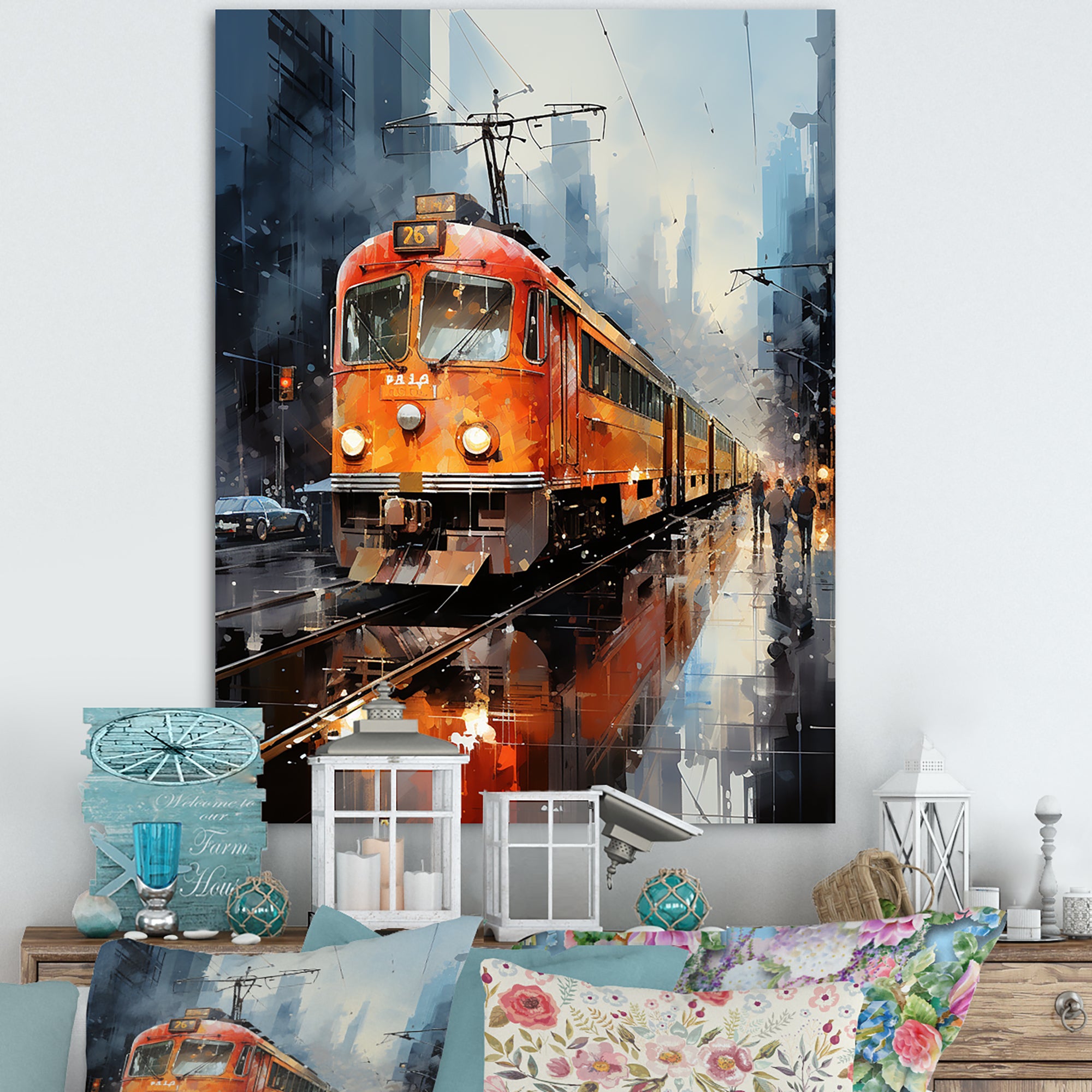 Orange Train Journey I - Train Canvas Wall Art