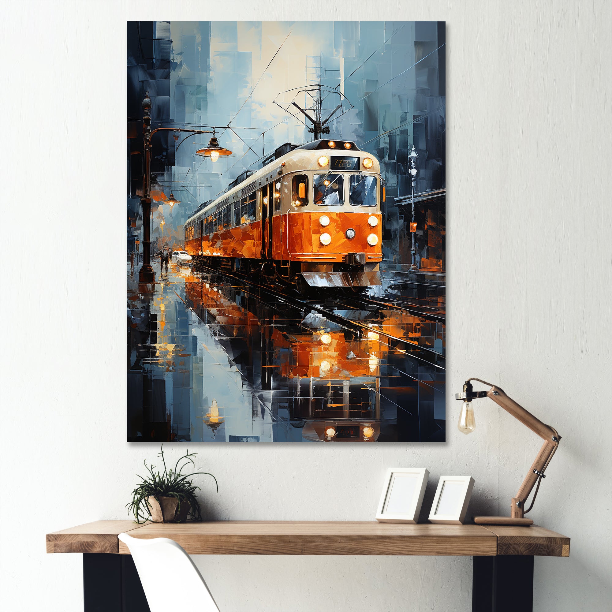 Orange White Train Journey - Train Canvas Wall Art