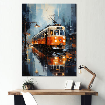 Orange White Train Journey - Train Canvas Wall Art