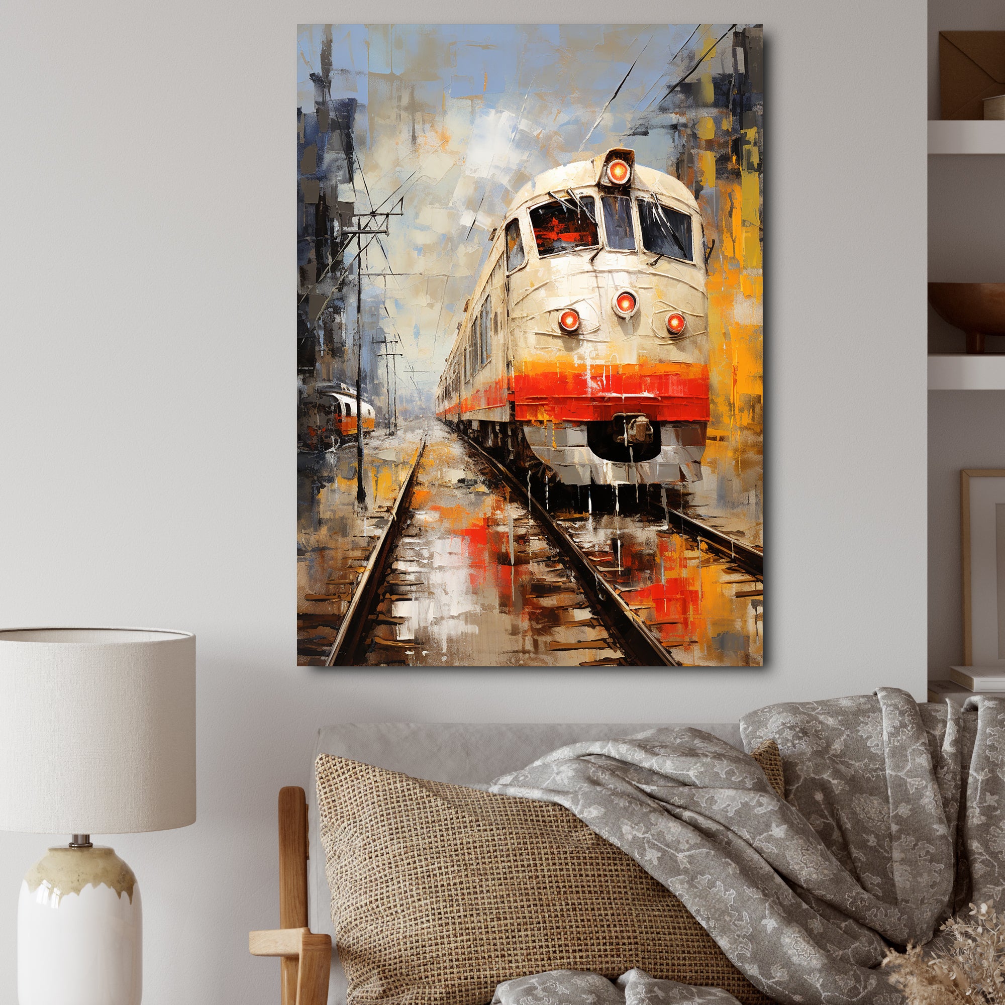 White Red Train Journey - Train Canvas Wall Art