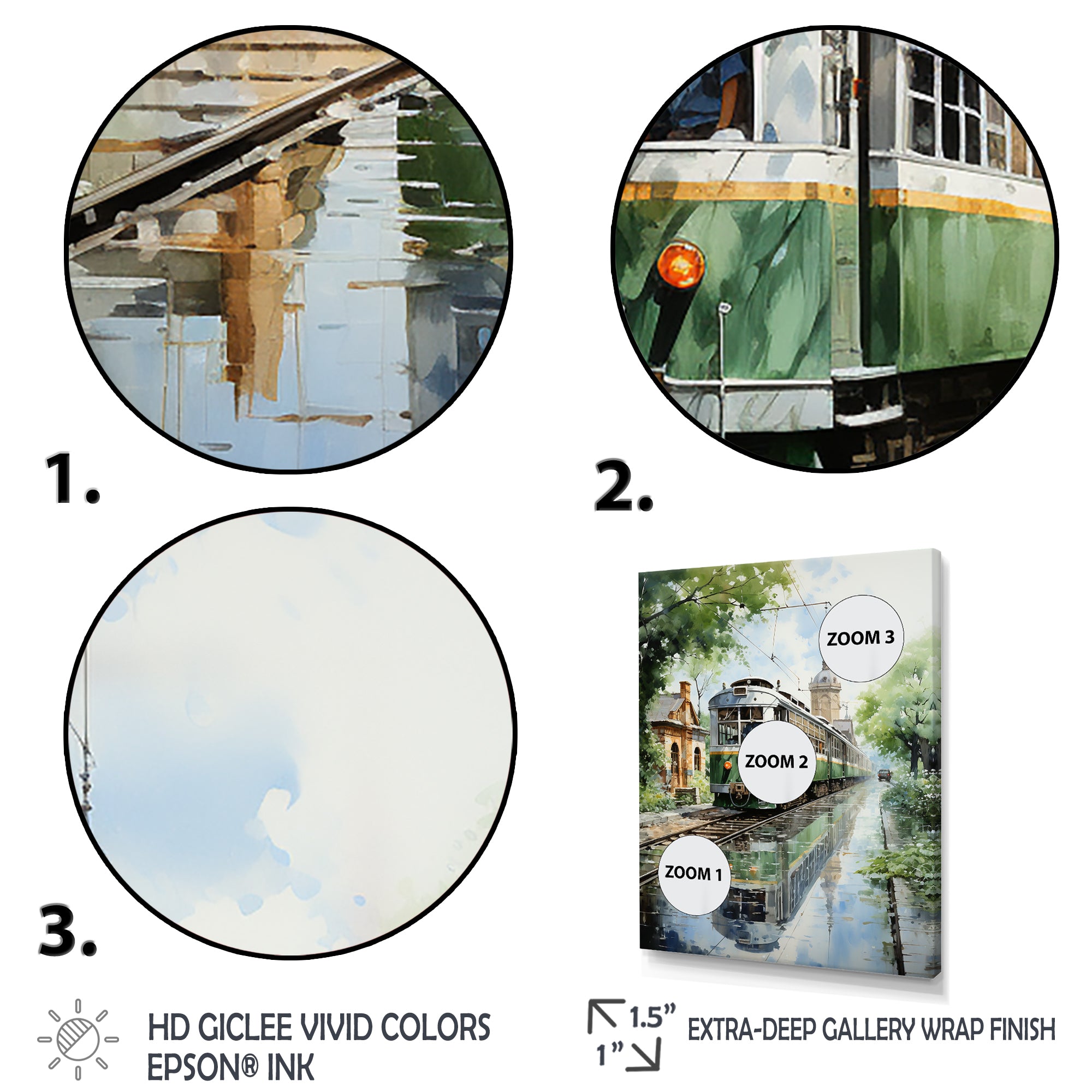 Tranquil Train Retreat Pointillism - Train Canvas Wall Art