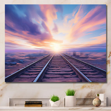 Purple Train Transcendent Tracks - Train Canvas Wall Art