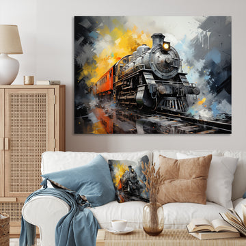 Yellow Grey Train Translucent Rhythms - Train Canvas Wall Art