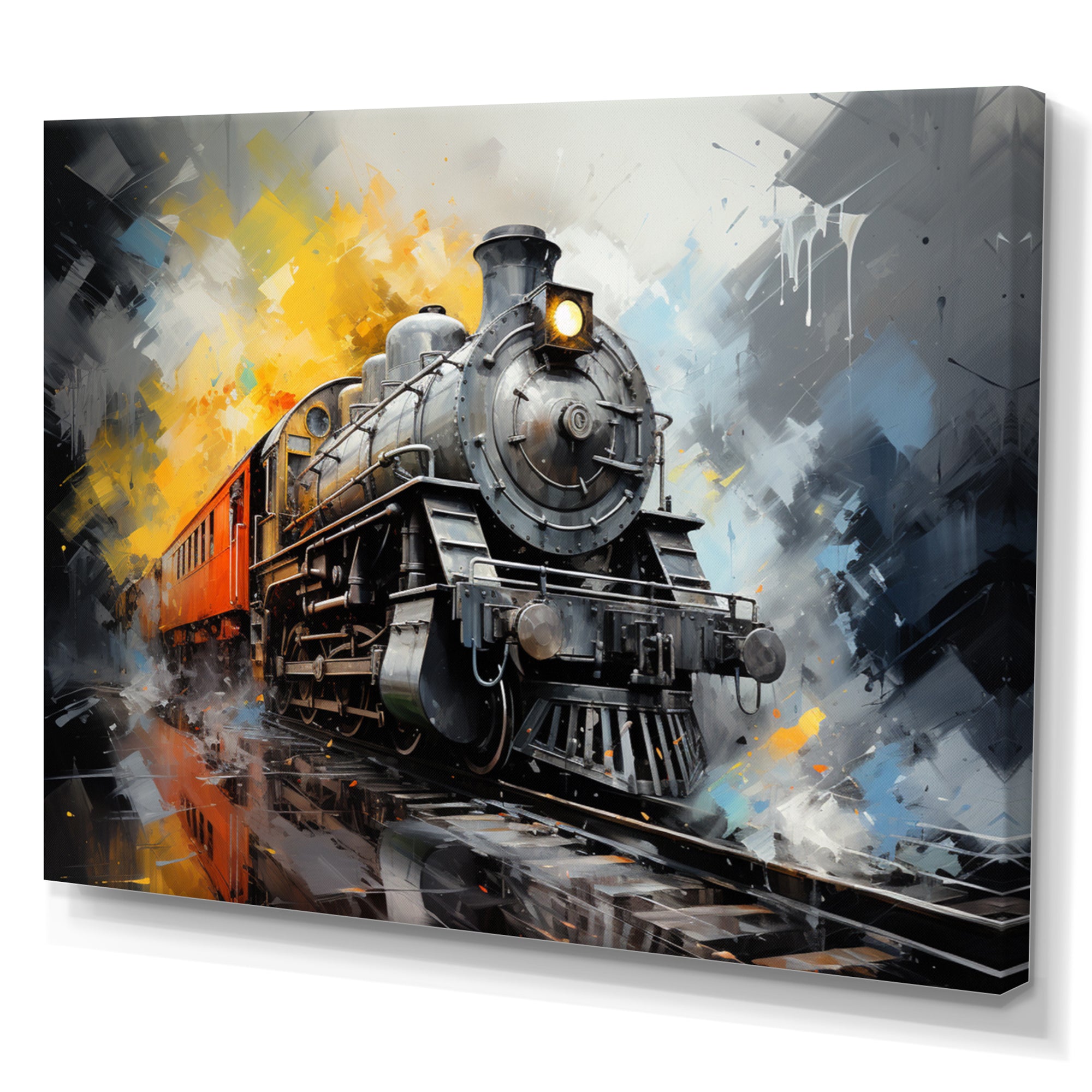 Yellow Grey Train Translucent Rhythms - Train Canvas Wall Art