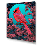 Red Cardinal Bird Under Full Moon - Bird Framed Canvas Art